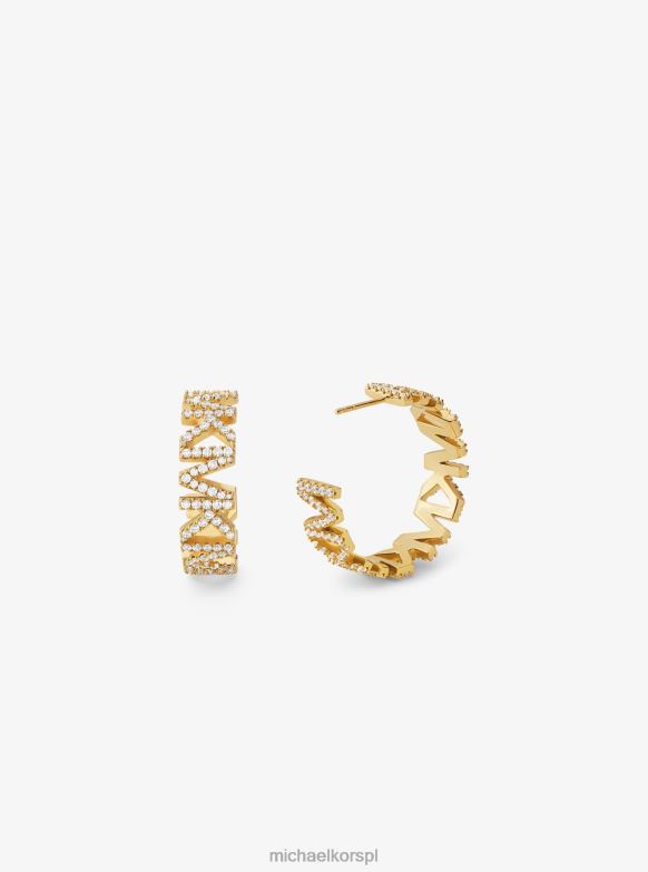 Duże kolczyki koła z logo Pave z mosiądzu pozłacanego 14-karatowym złotem kobiety Michael Kors złoto LHN662526 biżuteria