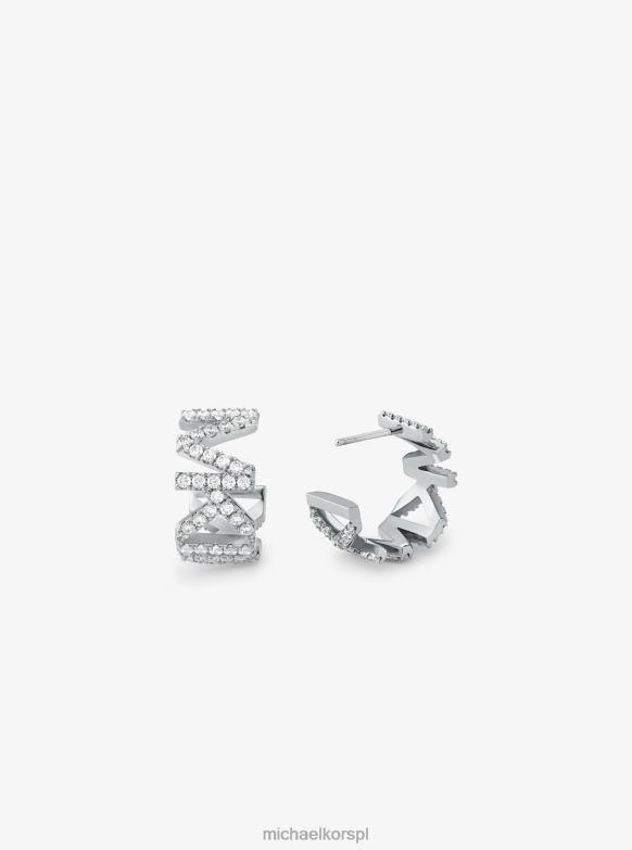 Małe kolczyki koła z logo Pave z platerowanego platyną mosiądzu kobiety Michael Kors srebro LHN662539 biżuteria