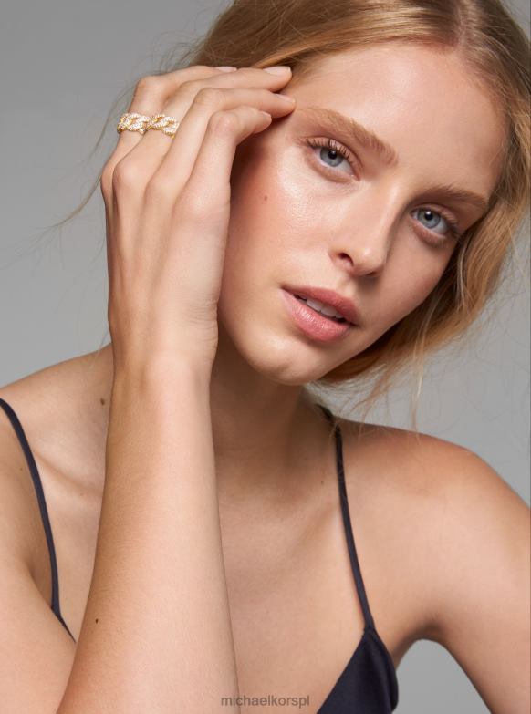 pierścionek z łącznikiem krawężnika ze srebra wysokiej próby, platerowanego metalem szlachetnym kobiety Michael Kors złoto LHN662546 biżuteria