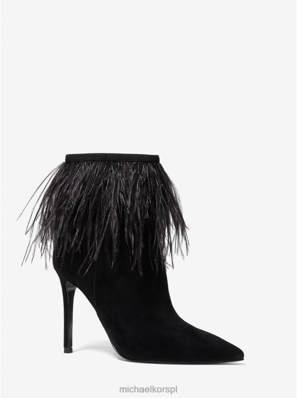 Zamszowe botki do kostki meena ozdobione piórami kobiety Michael Kors czarny LHN662193 buty