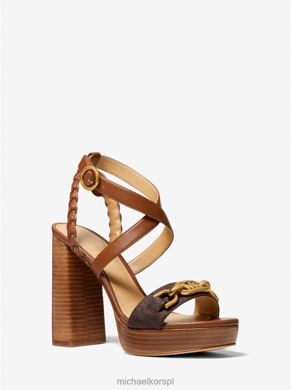 Ozdobione logo kailey i skórzane sandały na platformie kobiety Michael Kors brązowy LHN662049 buty
