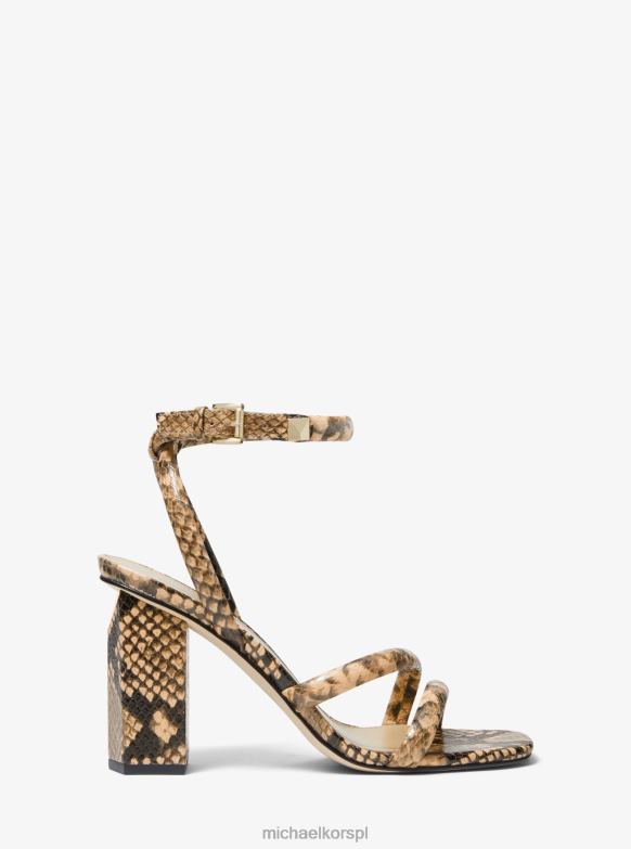 Sandały ze skóry piwnej z tłoczonym wzorem węża kobiety Michael Kors wielbłąd LHN661997 buty