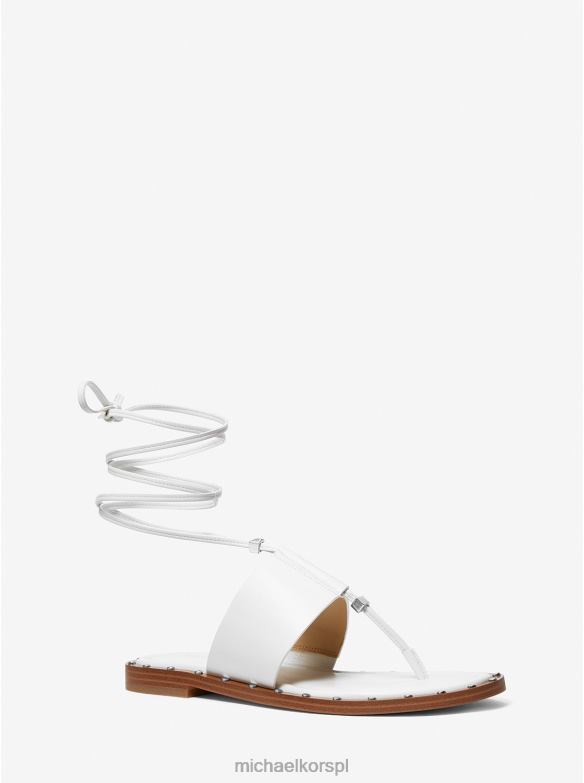 Skórzane, sznurowane sandały marki Jagger kobiety Michael Kors optyczna biel LHN661838 buty