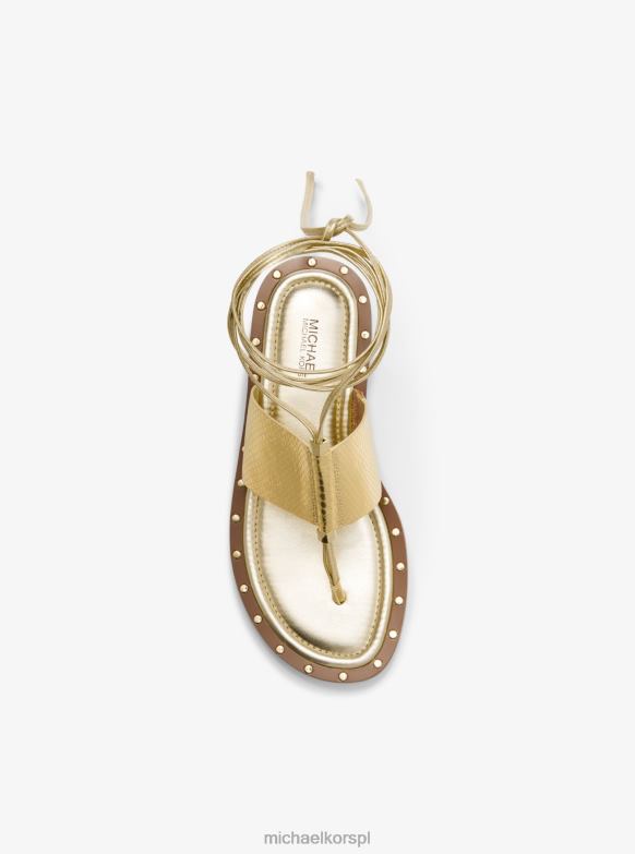 Sznurowane sandały jagger ze skóry tłoczonej w metaliczny wzór węża kobiety Michael Kors blade złoto LHN661837 buty