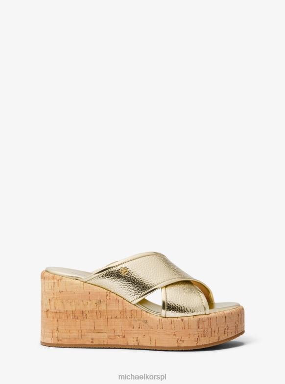 eleganckie sandały na koturnie ze skóry metalicznej kobiety Michael Kors blade złoto LHN661878 buty