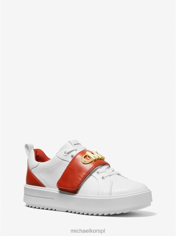 Dwukolorowe skórzane tenisówki Emmett ozdobione logo kobiety Michael Kors głęboka pomarańcza LHN661796 buty