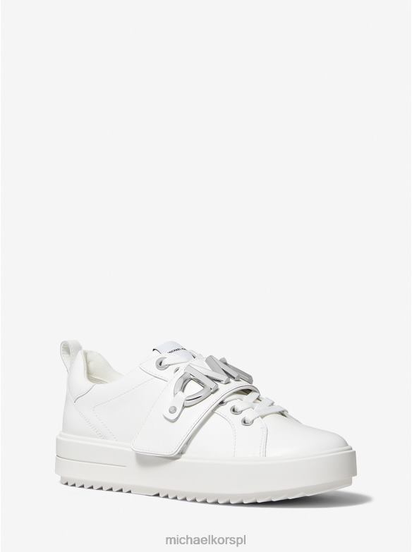 Skórzane tenisówki ozdobione logo Emmett kobiety Michael Kors optyczna biel LHN661770 buty
