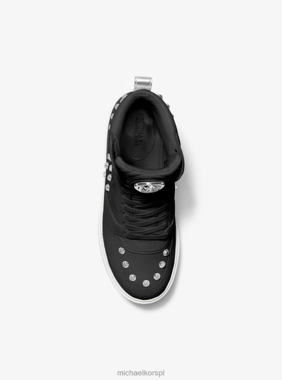 Wysokie tenisówki Emmett ze skóry w paski, nabijane ćwiekami kobiety Michael Kors czarny LHN661707 buty
