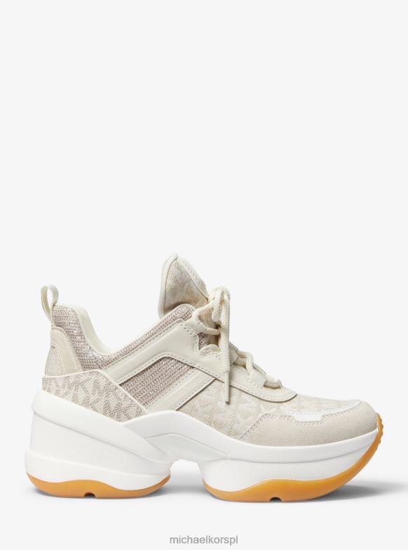 Żakardowe buty sportowe z logo Olympia i brokatową siateczką z łańcuszkiem kobiety Michael Kors naturalne połączenie LHN661753 buty