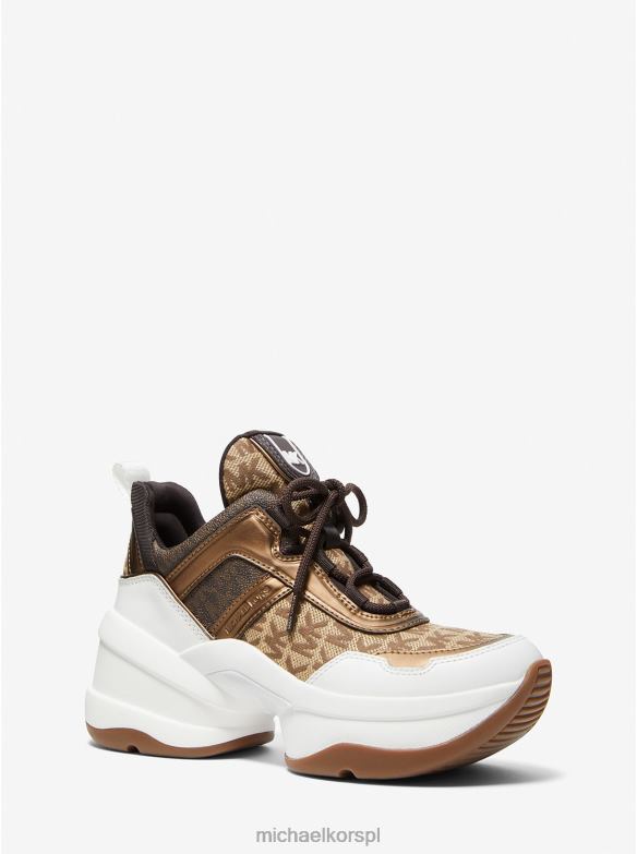 Żakardowe buty sportowe z logo Olympia i metaliczną skórą kobiety Michael Kors beż/heban/brąz LHN661773 buty