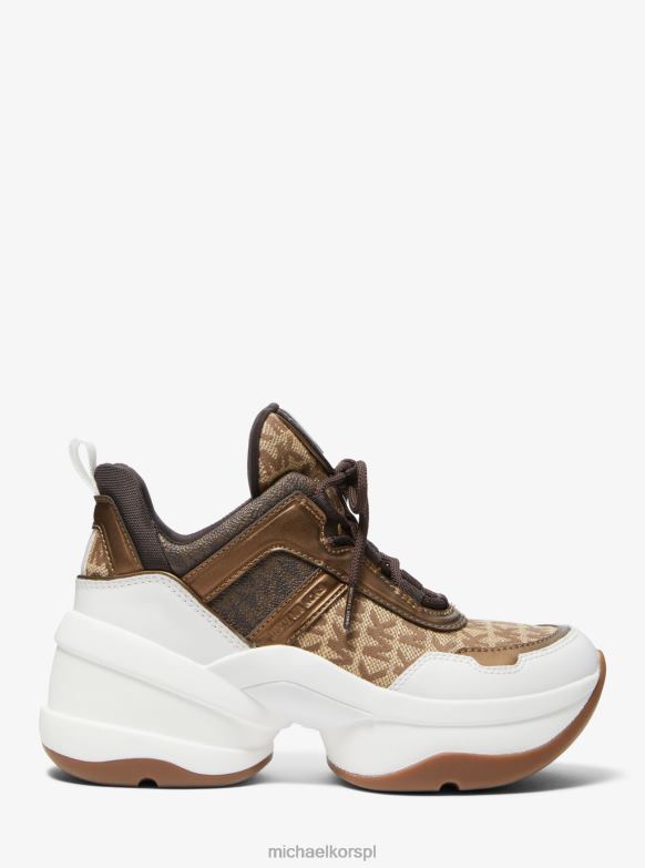 Żakardowe buty sportowe z logo Olympia i metaliczną skórą kobiety Michael Kors beż/heban/brąz LHN661773 buty