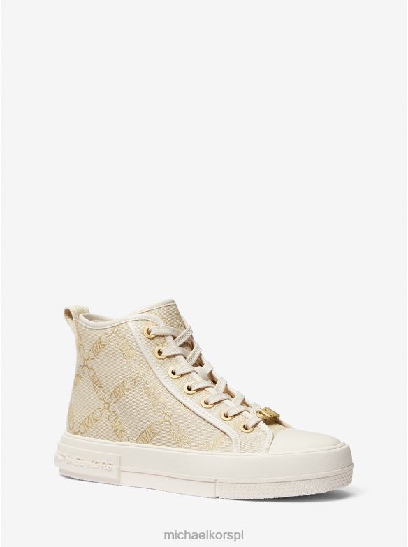 Żakardowe, wysokie tenisówki Evy z metalowym logo Empire kobiety Michael Kors bladozłote/naturalne LHN661780 buty