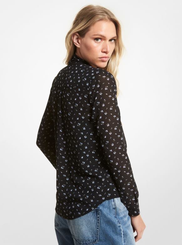 Bluzka z żorżety w kwiaty, wiązana pod szyją kobiety Michael Kors chambray LHN66463 odzież