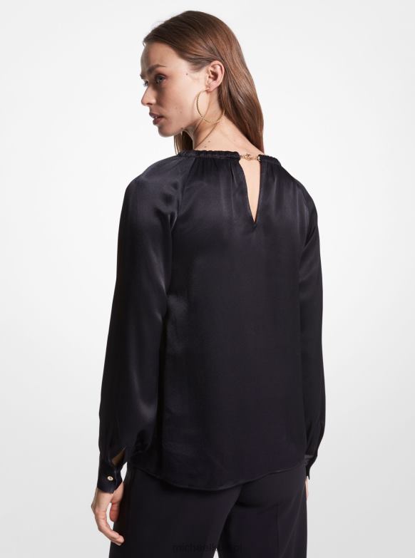 Bluzka z wycięciem w kształcie łańcuszka, Charmeuse kobiety Michael Kors czarny LHN66397 odzież