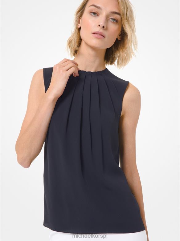 Kolekcja plisowana bluzka z domieszką jedwabiu kobiety Michael Kors marynarka wojenna LHN663707 odzież