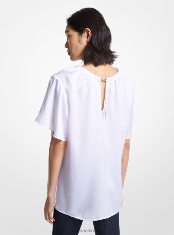 Satynowa bluzka z wycięciem w kształcie łańcuszka kobiety Michael Kors biały LHN66374 odzież