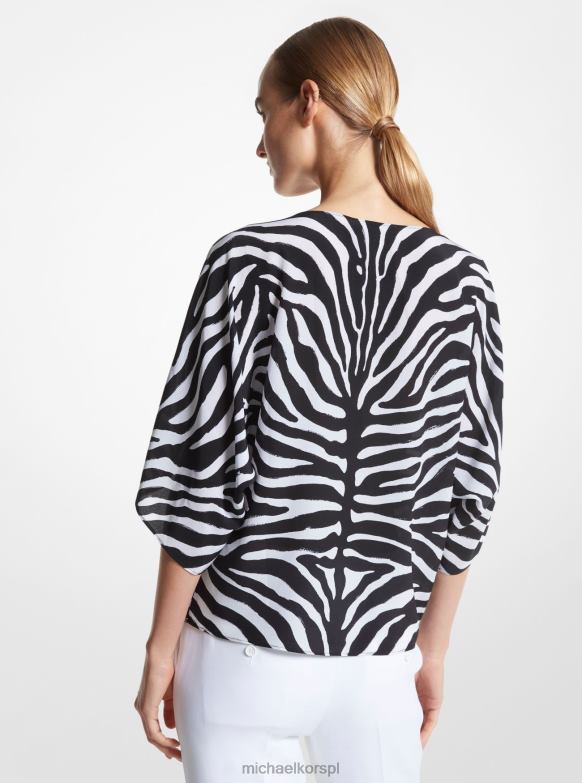 bluzka z jedwabnej krepy chińskiej z kolekcji Nikki Zebra kobiety Michael Kors czarny/optyczny biały LHN663583 odzież