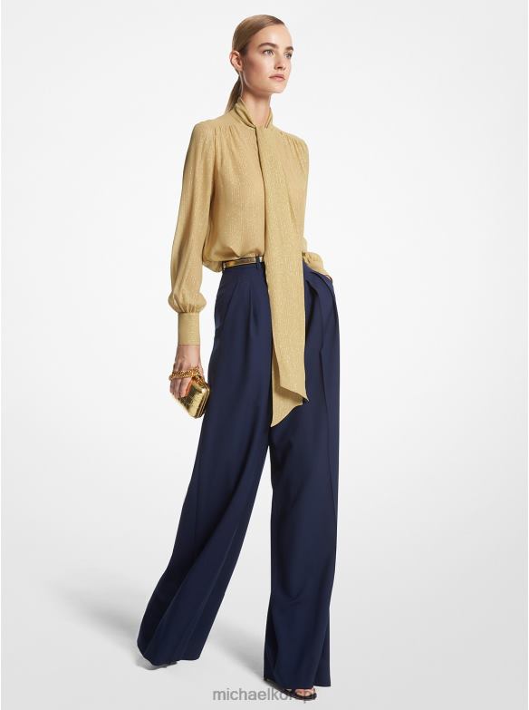 kolekcja bluzka w paski z domieszką jedwabiu, wiązana pod szyją kobiety Michael Kors wydma/złoto LHN663557 odzież