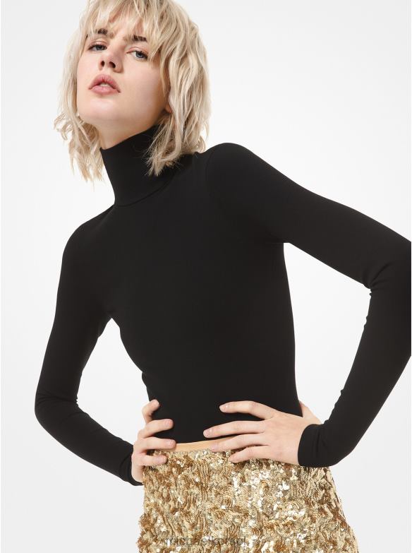 Kolekcja Body ze stretchem i wiskozą z golfem kobiety Michael Kors czarny LHN663689 odzież