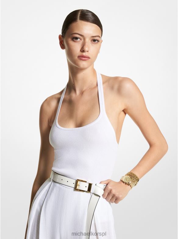 Kolekcja prążkowanych body z elastycznej wiskozy wiązanej na szyi kobiety Michael Kors optyczna biel LHN663442 odzież