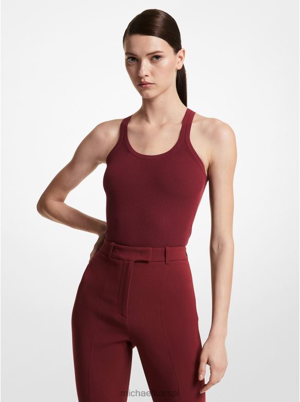 Prążkowane body typu racerback z kolekcji wiskozowej ze stretchem kobiety Michael Kors Burgundia LHN663574 odzież