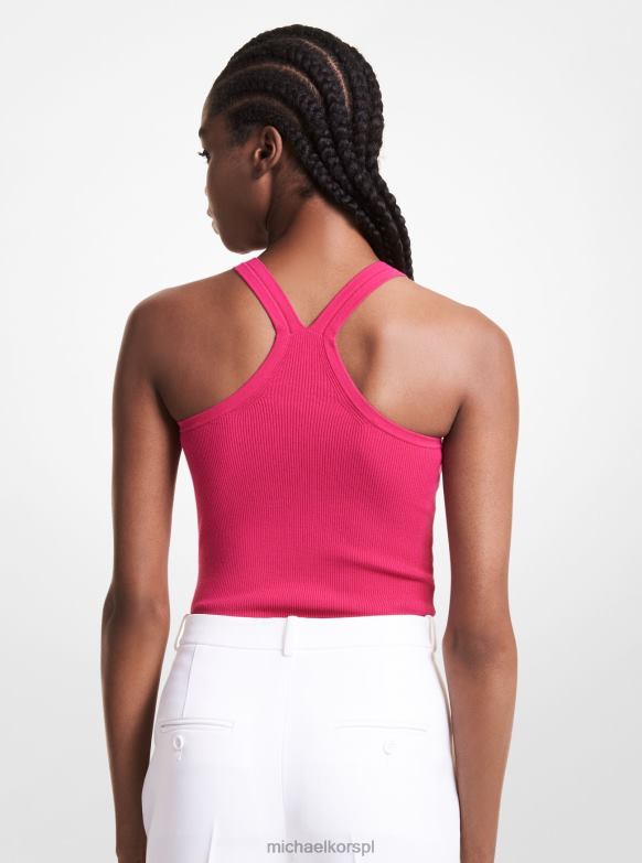 Prążkowane body typu racerback z kolekcji wiskozowej ze stretchem kobiety Michael Kors fuksja LHN663573 odzież