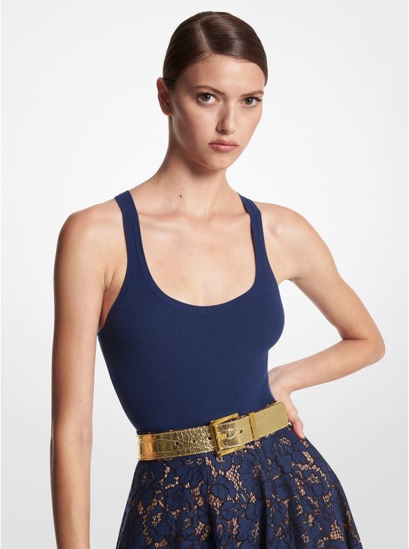 Prążkowane body typu racerback z kolekcji wiskozowej ze stretchem kobiety Michael Kors marynarka wojenna LHN663572 odzież