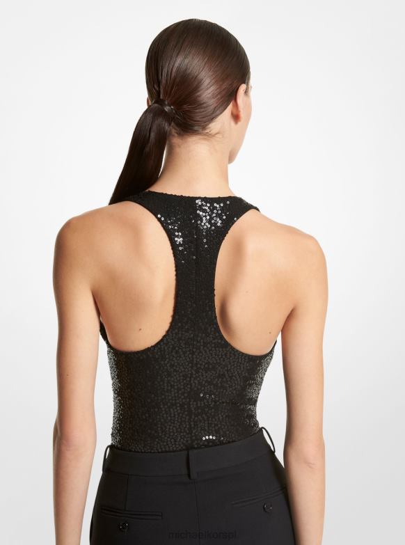 kolekcja ręcznie haftowanych cekinowych body ze stretchu kobiety Michael Kors czarny LHN663400 odzież