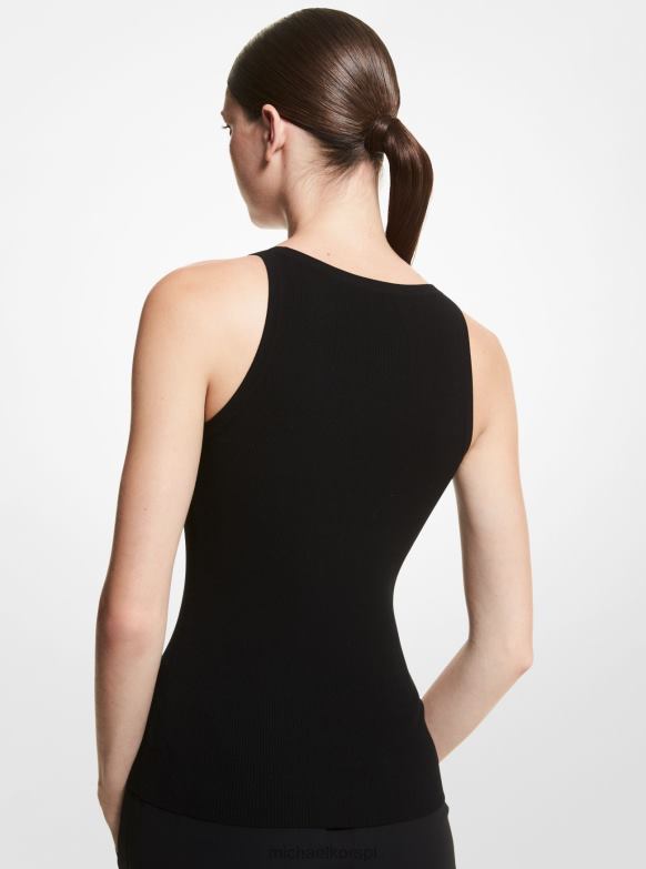 Kolekcja Prążkowany podkoszulek z elastycznej wiskozy kobiety Michael Kors czarny LHN663676 odzież