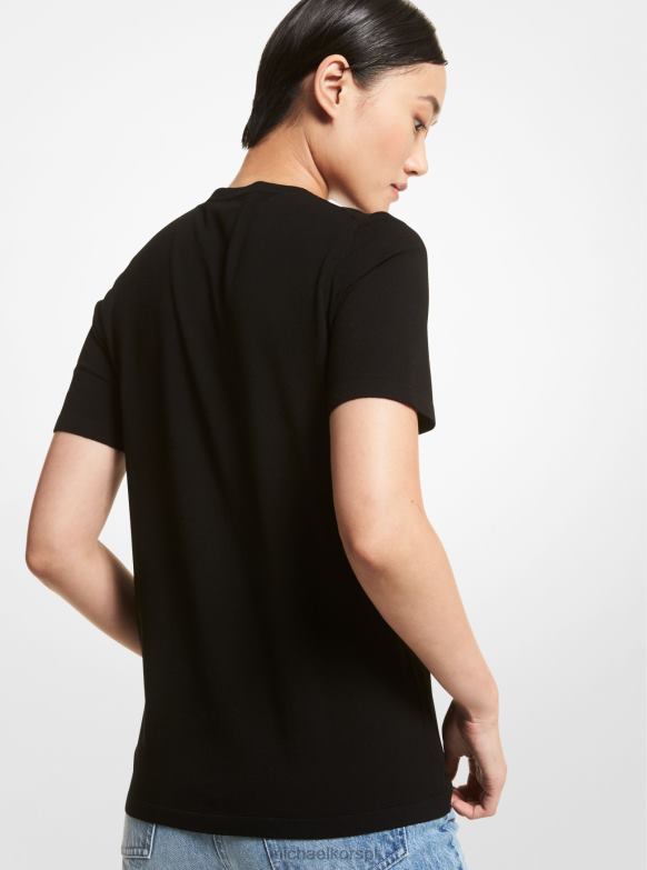 Kolekcja T-shirt z elastycznej wiskozy kobiety Michael Kors czarny LHN663673 odzież