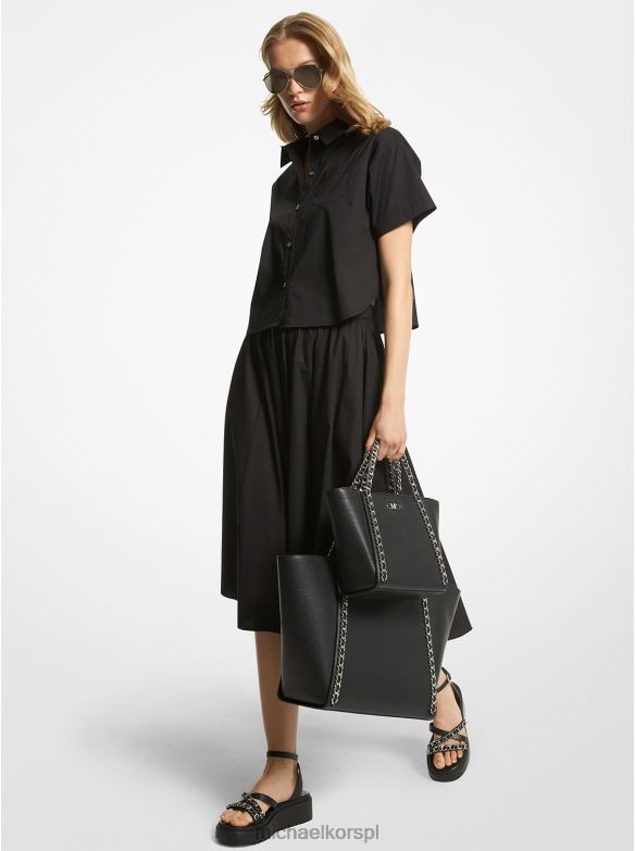 Krótka koszula z popeliny z organicznej bawełny ze stretchem kobiety Michael Kors czarny LHN66379 odzież