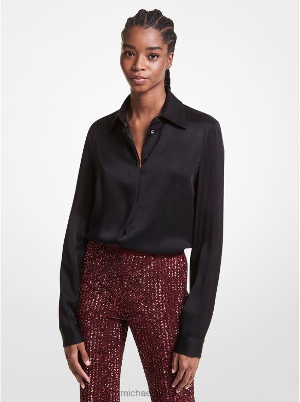 kolekcja Hansen satynowa koszula Charmeuse kobiety Michael Kors czarny LHN663620 odzież