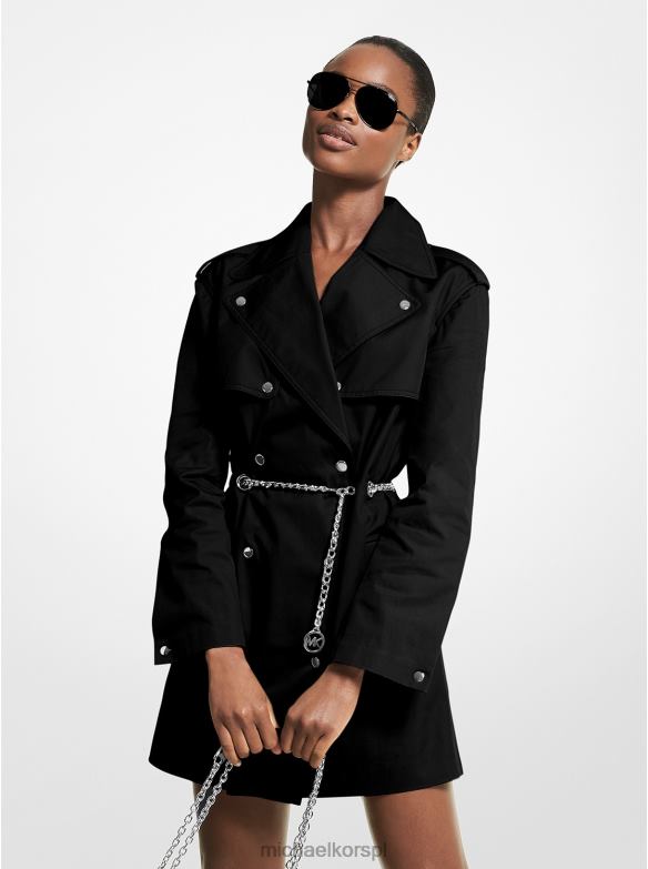 Bawełniany trencz z łańcuszkowym wykończeniem kobiety Michael Kors czarny LHN66351 odzież