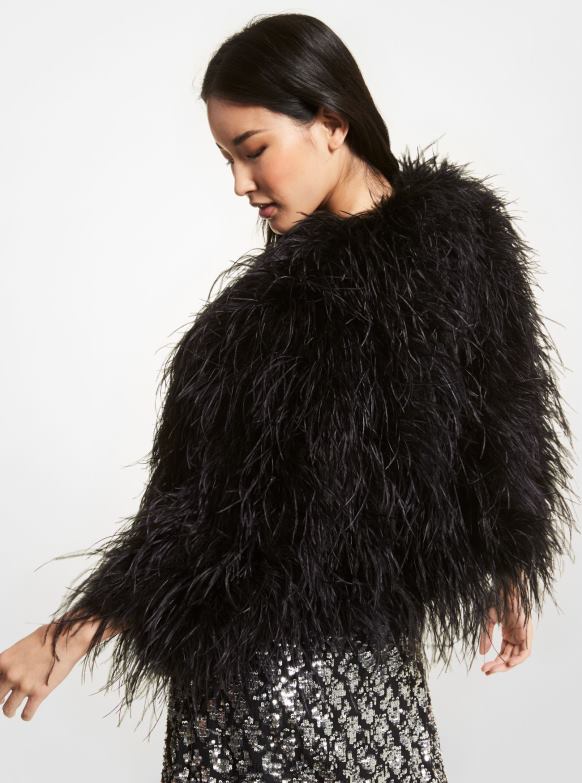 Bolerko z piórami kobiety Michael Kors czarny LHN66329 odzież