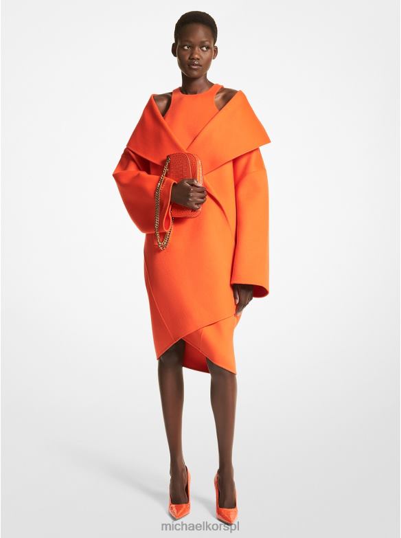 Kolekcja Dwustronny wełniany płaszcz typu kopertówka Melton kobiety Michael Kors Pomarańczowy LHN663597 odzież