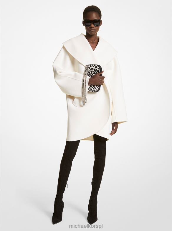 Kolekcja Dwustronny wełniany płaszcz typu kopertówka Melton kobiety Michael Kors biały LHN663635 odzież