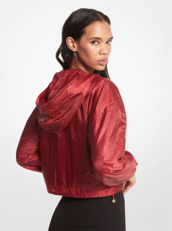 Krótka wiatrówka z logo satynowym cire kobiety Michael Kors karmazynowy LHN66317 odzież