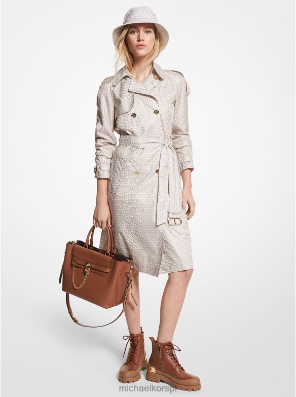 Satynowy trencz Cire z nadrukiem logo kobiety Michael Kors kość LHN66274 odzież