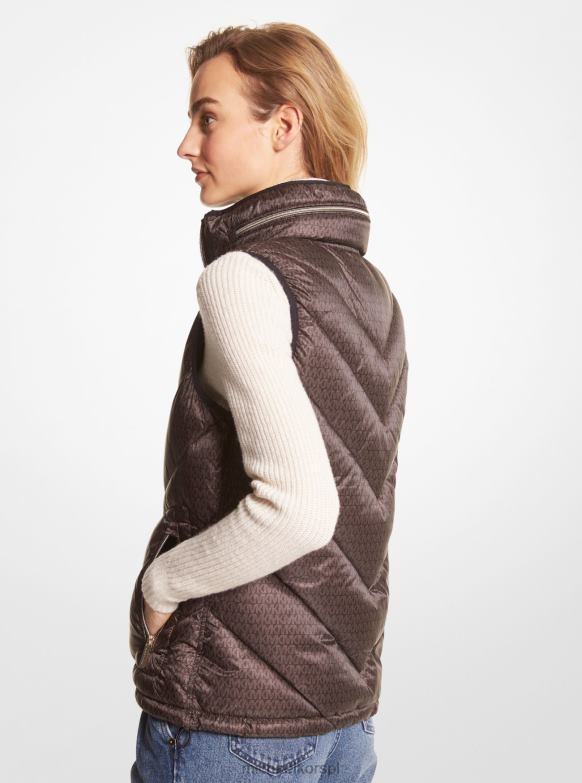 dwustronna pikowana kamizelka z nadrukiem logo kobiety Michael Kors czekolada LHN66290 odzież