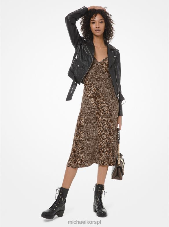 marszczona skórzana kurtka motocyklowa kobiety Michael Kors czarny LHN66234 odzież