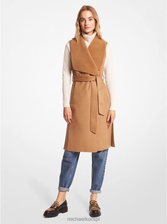 mieszanka wełny i kamizelka owinięta sherpą kobiety Michael Kors ciemny wielbłąd LHN66252 odzież