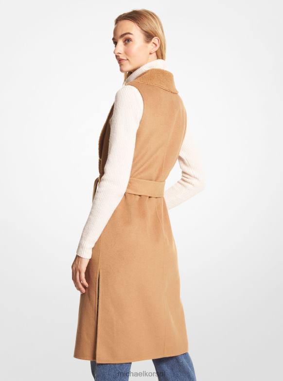 mieszanka wełny i kamizelka owinięta sherpą kobiety Michael Kors ciemny wielbłąd LHN66252 odzież