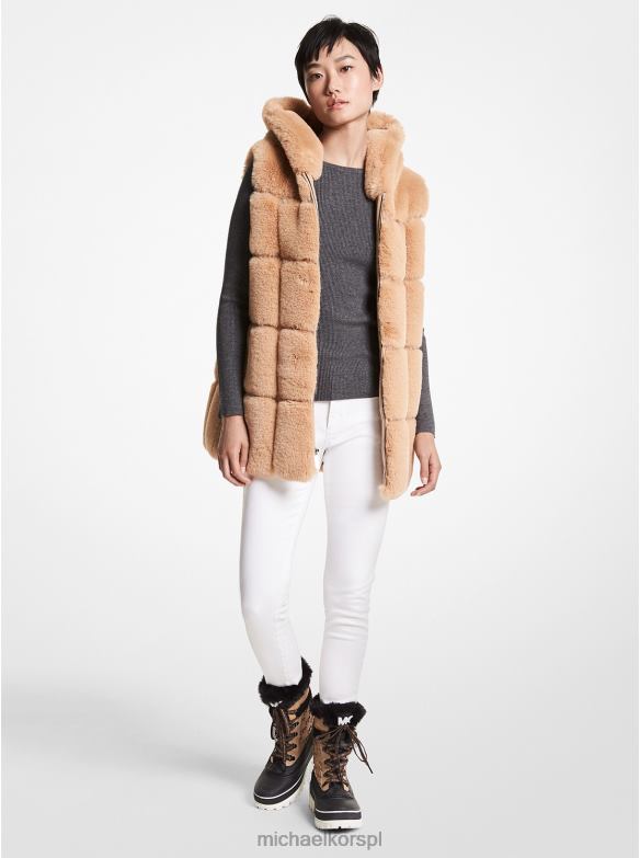 pikowana kamizelka z kapturem ze sztucznego futra kobiety Michael Kors wielbłąd LHN66341 odzież