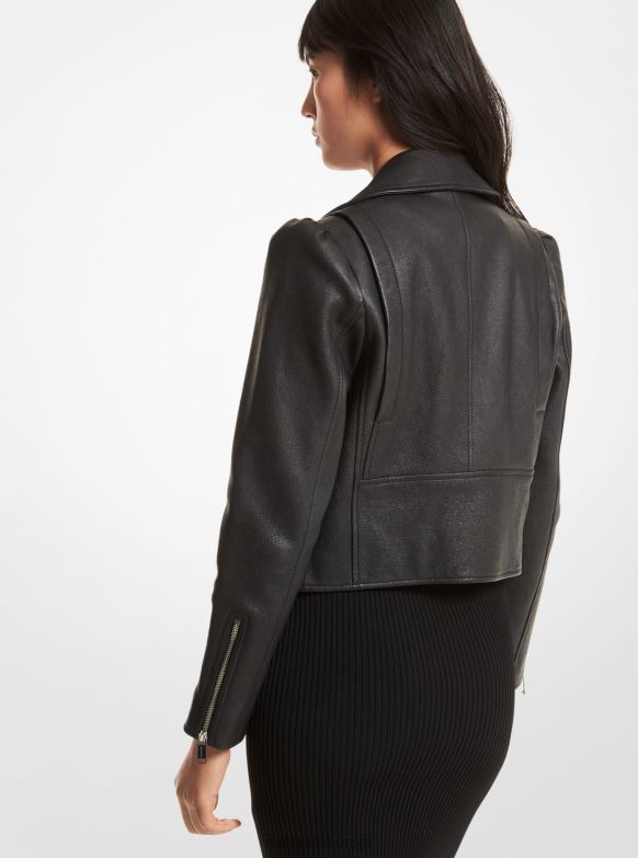 skórzana kurtka motocyklowa z bufiastymi rękawami kobiety Michael Kors czarny LHN66261 odzież