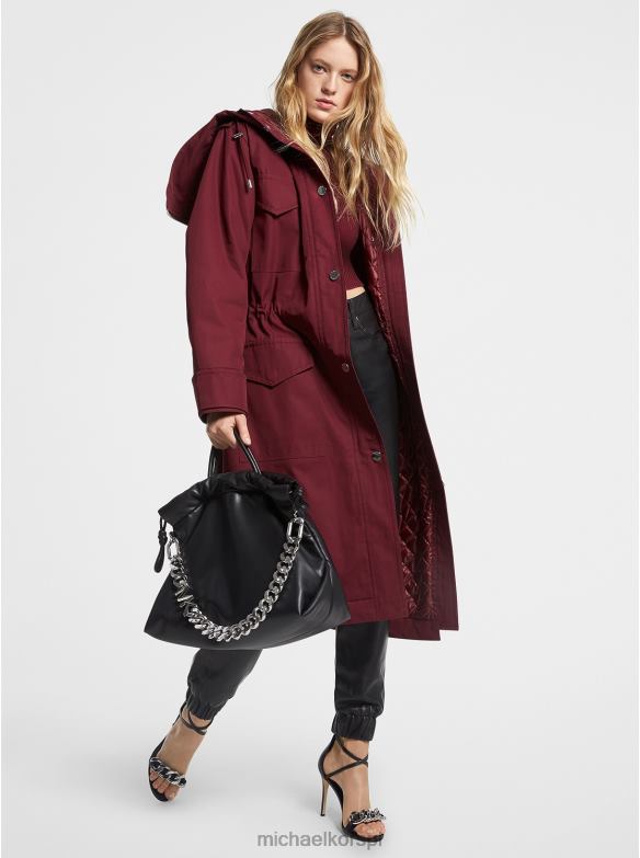 wodoodporna parka z bawełnianego diagonalu kobiety Michael Kors ciemny rubin LHN66257 odzież