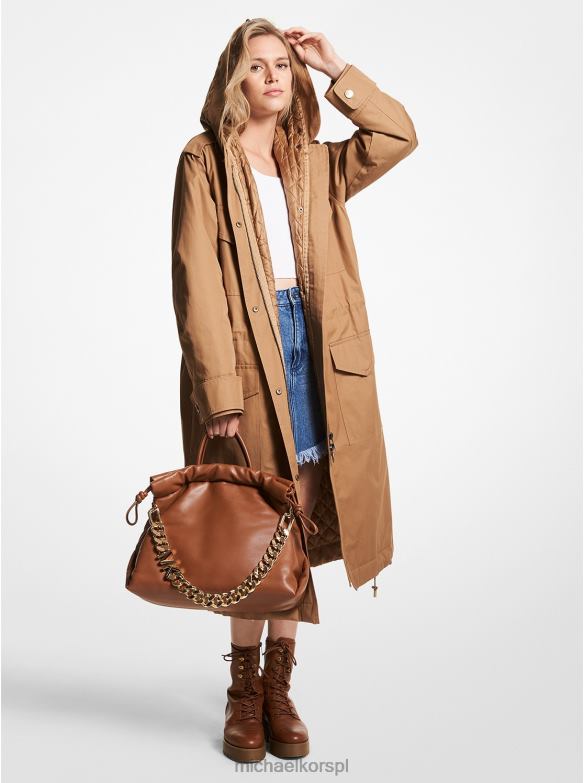 wodoodporna parka z bawełnianego diagonalu kobiety Michael Kors ciemny wielbłąd LHN66259 odzież