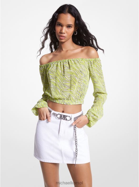 Top z żorżety z nadrukiem zebry i odkrytymi ramionami kobiety Michael Kors limonka brt LHN66422 odzież