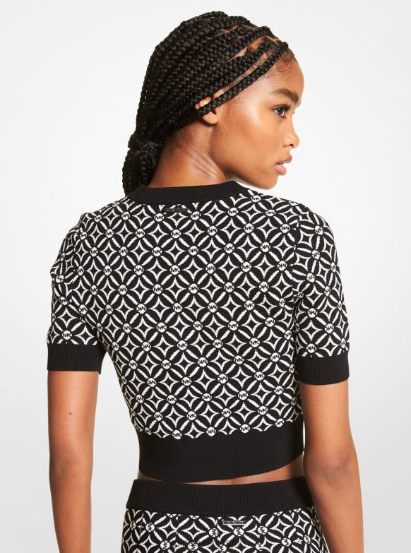 Żakardowy top z logo kobiety Michael Kors czarny/kościsty LHN66404 odzież