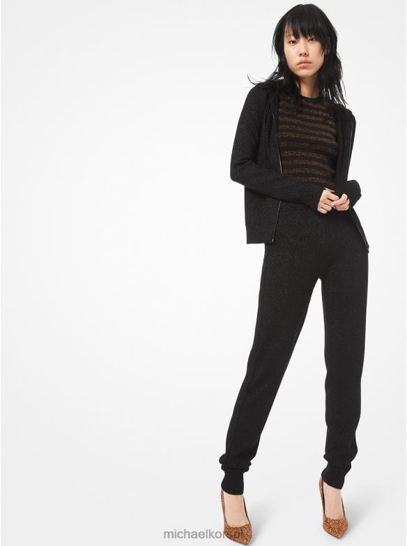 kolekcja metalicznych joggerów z rozciągliwej wiskozy kobiety Michael Kors czarny LHN663706 odzież