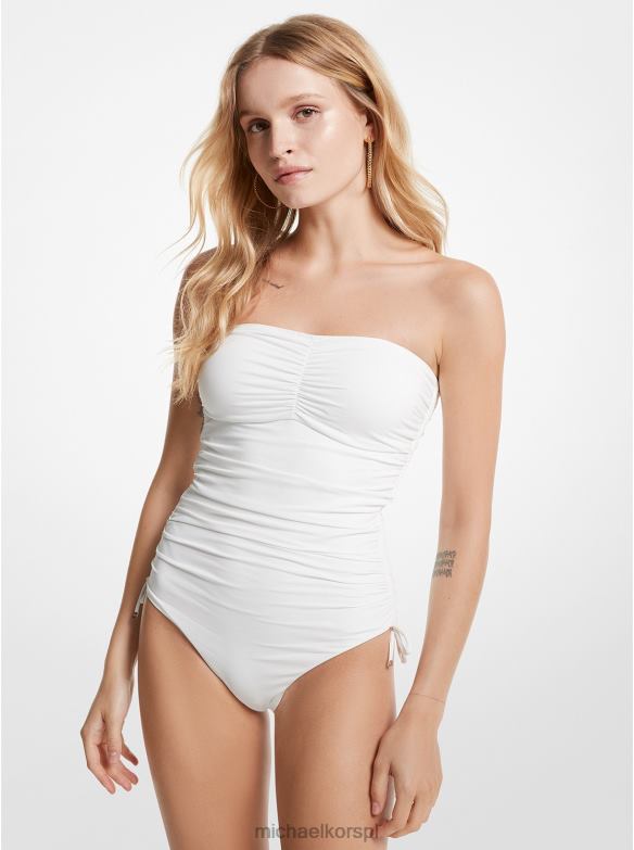 Strój kąpielowy z rozciągliwym nylonowym marszczeniem kobiety Michael Kors biały LHN66536 odzież